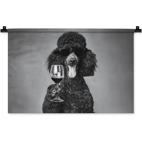 Hond - Krullen - Zonnebril - Wijn Wandkleed katoen klein -zz3d
