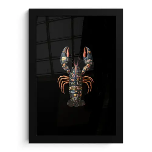 Kreeft - Zwart - Bloemenpatroon - Artistiek fotolijst zwart zonder passe partout klein -3d