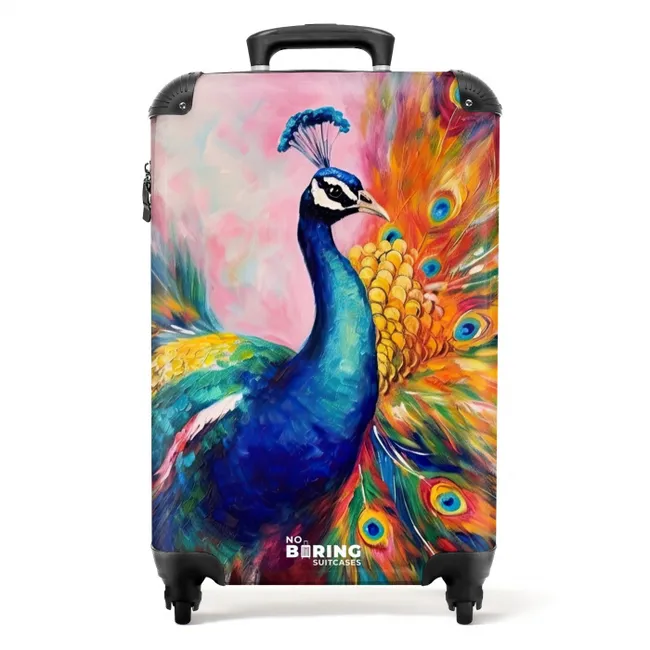 Kleurrijk portret van een pauw in olieverf NBS - Handbagage koffer - Unisex middel -productfoto_recht