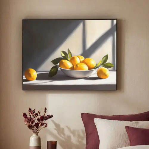 Citroenen - Stilleven - Geel Textielframe zwart klein -sfeer1