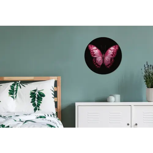 Vlinder - Fuchsia - Grafisch Wandcirkel aluminium klein -slaapkamer