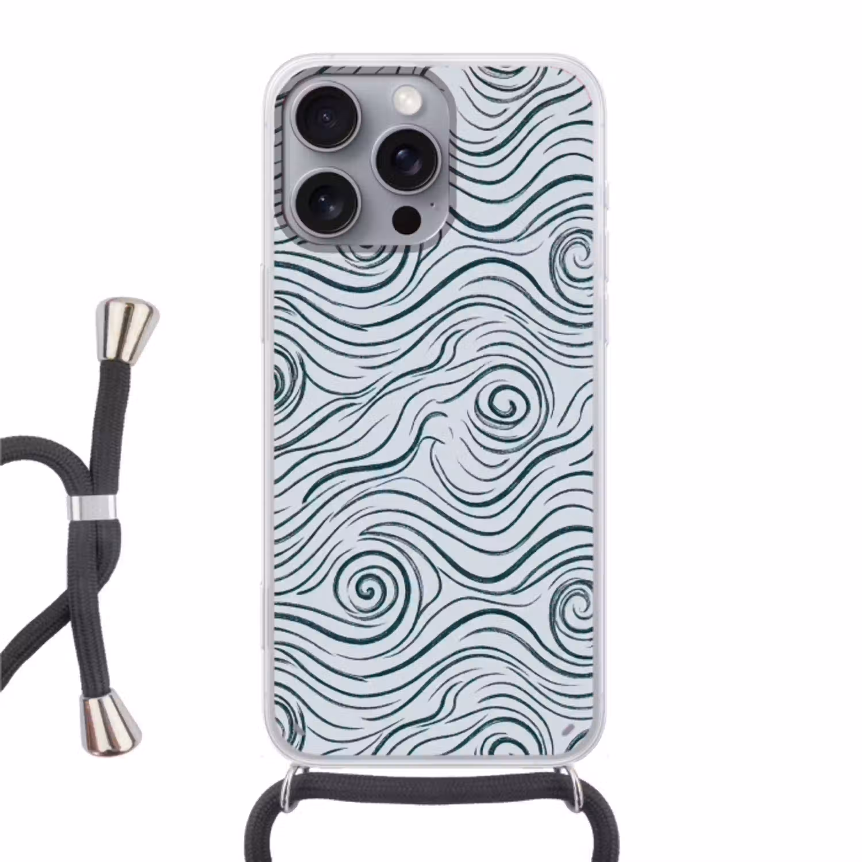 Patroon - Golven - Abstract - Modern - Blauw Hoesje iPhone 16 Pro Max met koord klein -3d