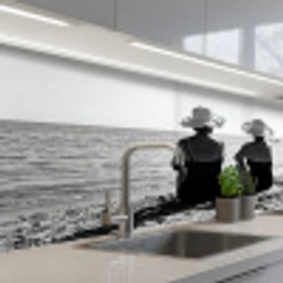 Vrouwen - Zonnehoed - Strand - Zwart - Wit keuken achterwand 2 middel -3d_schuin