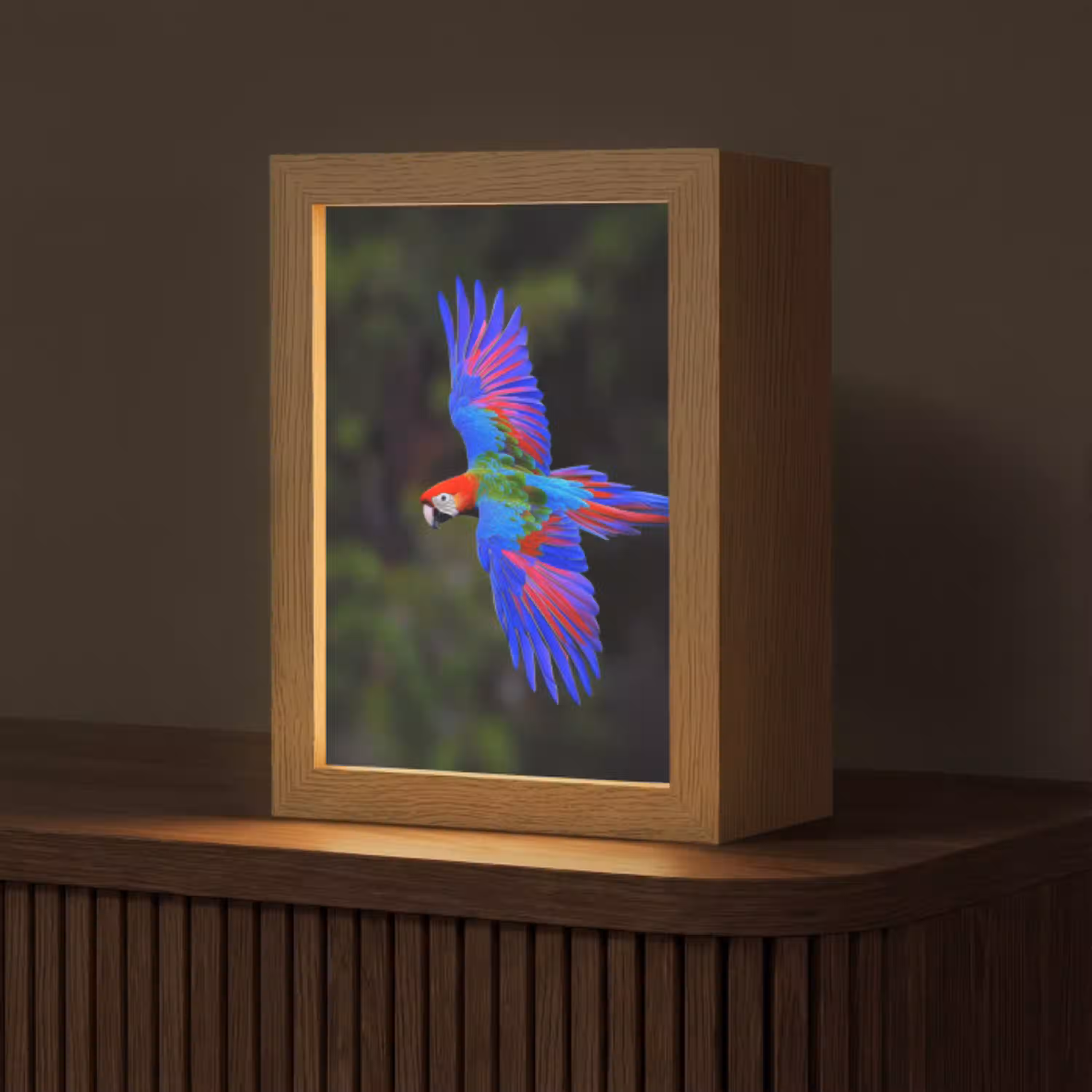 Felgekleurd - Papegaai - Bos - Vleugels Light Box met kabel (Tafellamp) klein -z3d_website