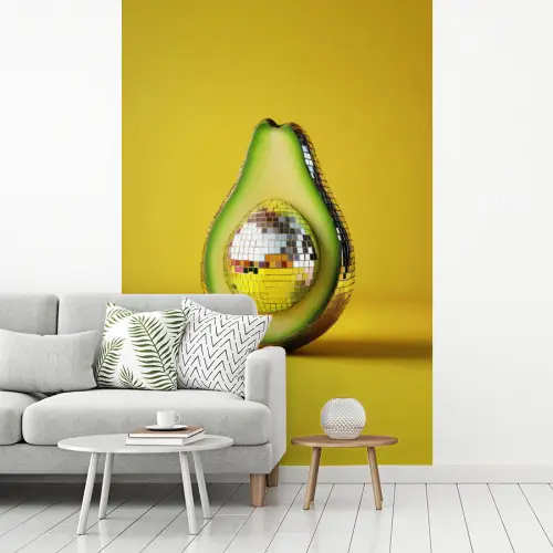 Avocado - Discobal - Geel - Glitter fotobehang vinyl groot -woonkamer