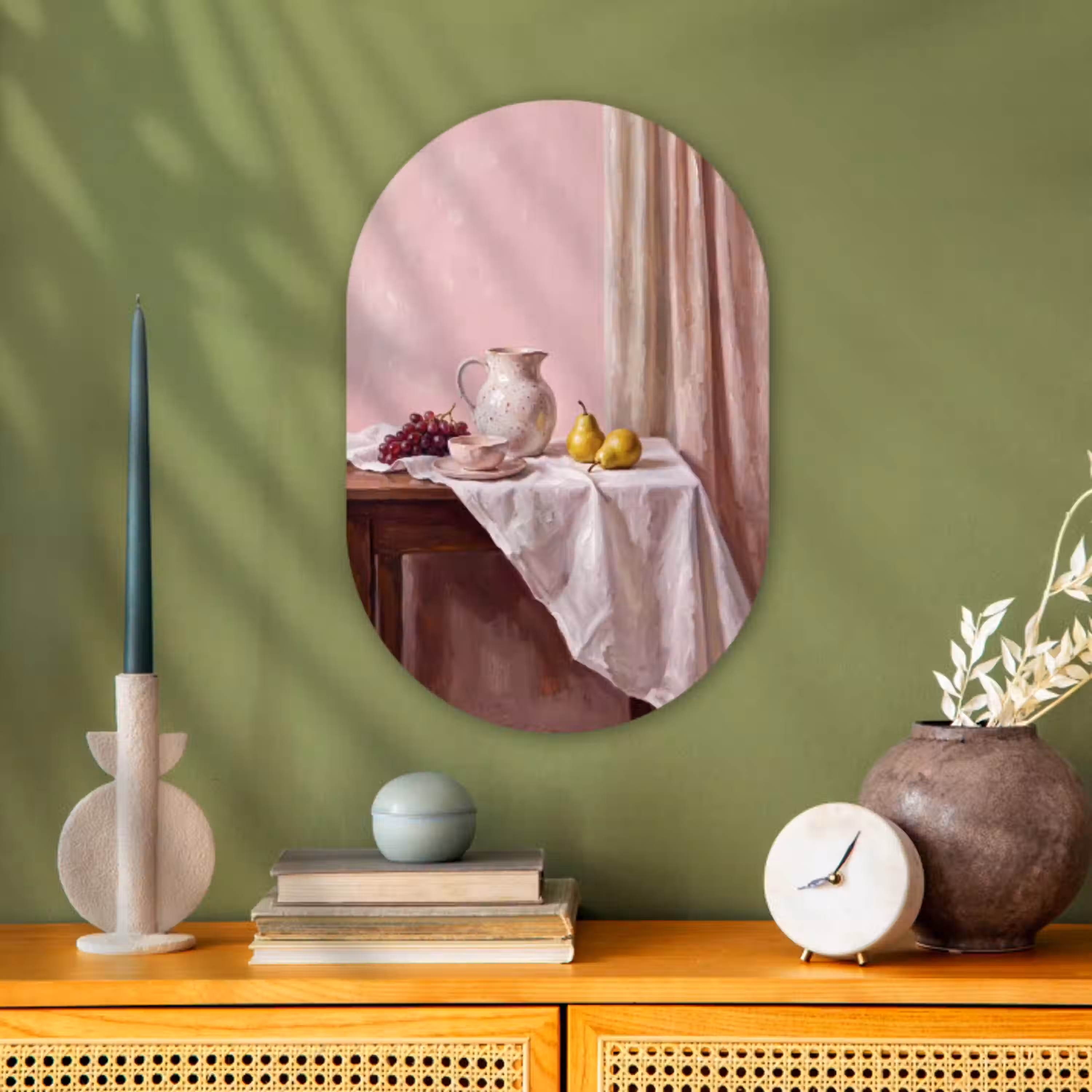 Stilleven - Fruit - Roze Wandcirkel Ovaal Forex klein -sfeer2