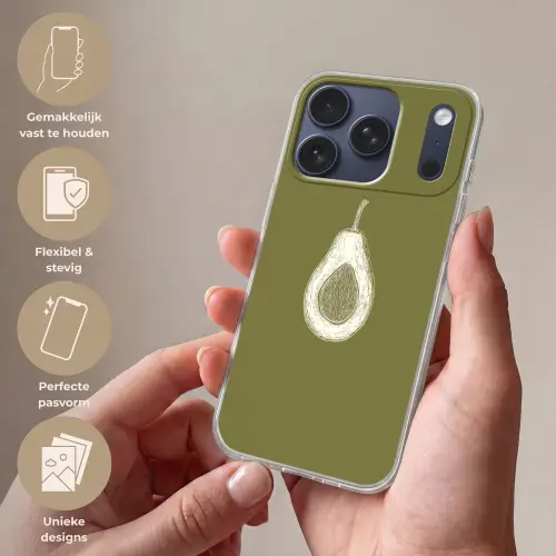 Avocado - Minimalistisch - Illustratie - Groen Telefoonhoesje iPhone 17 Pro klein -sfeer3_NL