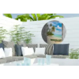 Kano - Strand - Palmboom - Strand - Doorkijk Wandcirkel tuinposter met ringen klein -buiten2