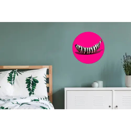 Banaan - Zebraprint - Roze Wandcirkel aluminium klein -slaapkamer