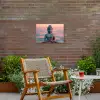 Mediterende Boeddha bij zonsondergang Tuinposter op houten frame 2 cm dik klein -sfeer3