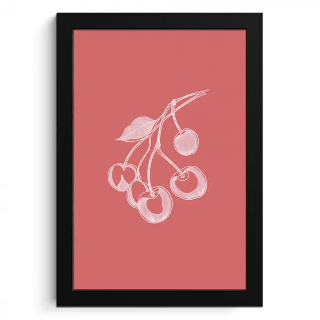 Lijnillustratie - Kersen - Tak - Wit KitchenYeah - Keuken - Fotolijst klein -3d