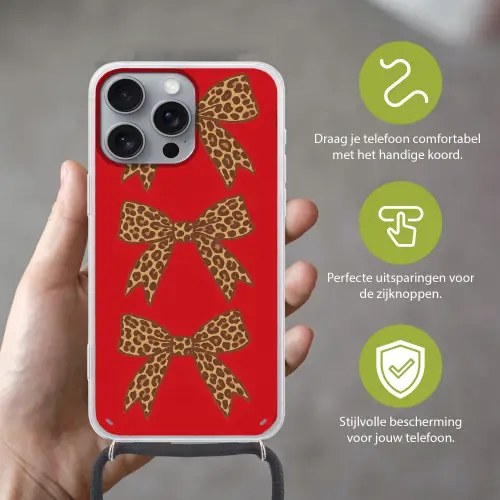 Strikken - Panterprint - Rood Hoesje iPhone 16 Pro Max met koord klein -sfeer2_NL