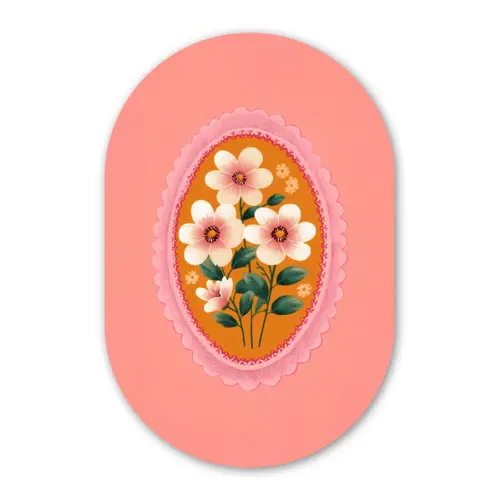 Illustratie - Bloemen - Rand - Roze Wandcirkel Ovaal Glas middel -3d