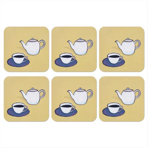 Theepot - Kopje - Beige - Illustratie onderzetter kurk middel -3d