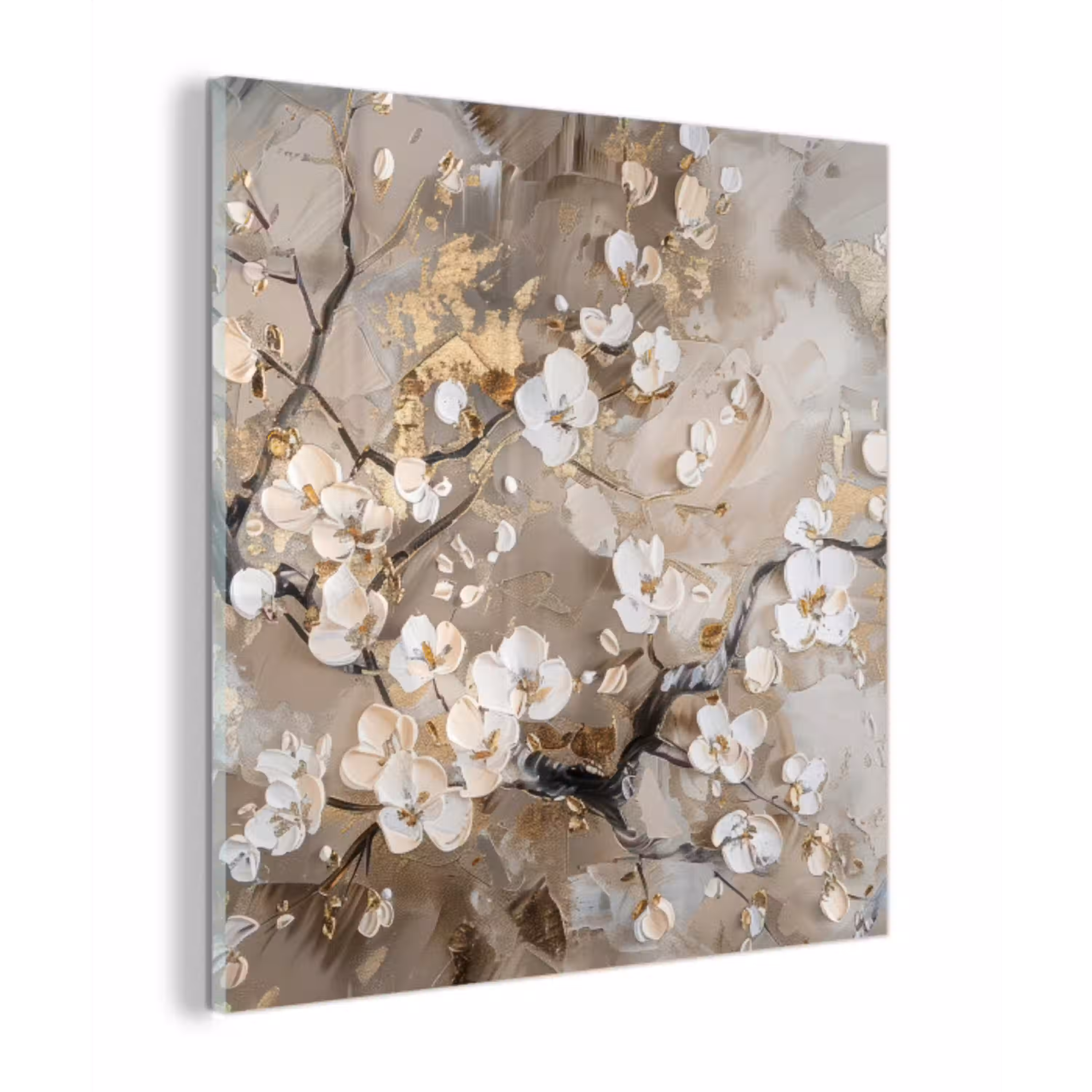 Bloemen - Wit - Goud - Beige  - Luxe plexiglas 5mm klein -z3d