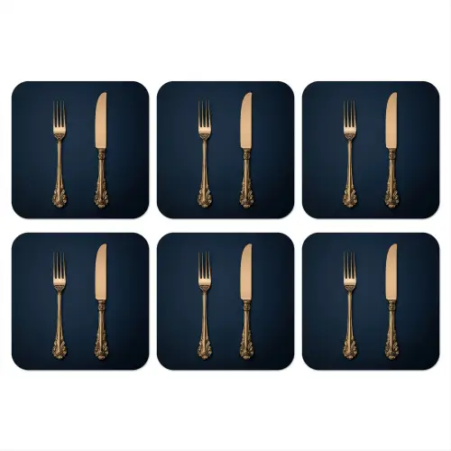 Bestek - Donkerblauw - Goud onderzetter kurk middel -3d