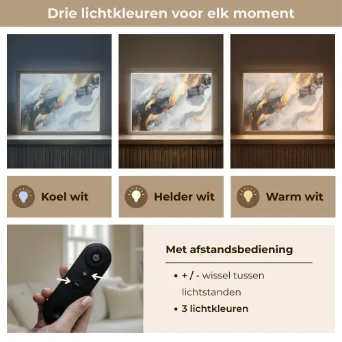 Abstract - Goud - Verf - Aesthetic - Art Light Box met batterij (Wandlamp) middel -USP_lichtkleurNL