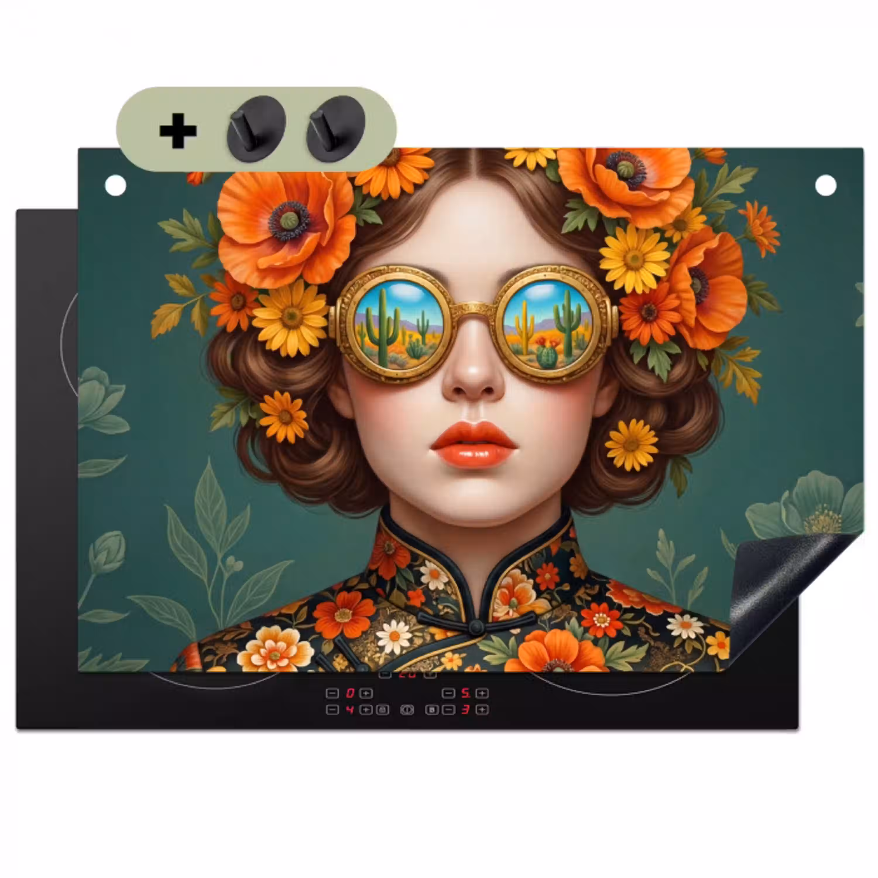 Portret - Vrouw - Kleurrijk - Expressief Inductie beschemer met haakjes klein -3d