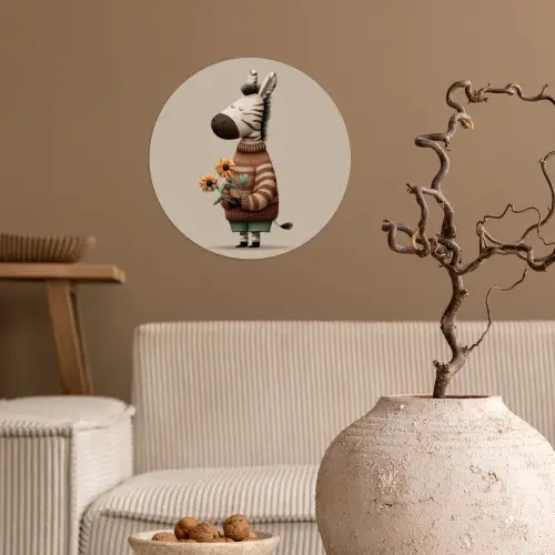 Zebra - Zonnebloemen - Warm Wandcirkel behangsticker klein -sfeer1