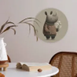 Neushoorn - Witte bloemen - Lief Akoestische PET Vilt - Rond klein -sfeer3