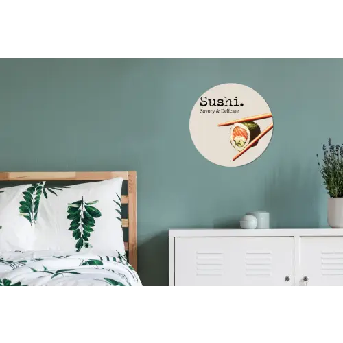 Sushi - Zalm - Rijst - Japans Wandcirkel aluminium klein -slaapkamer