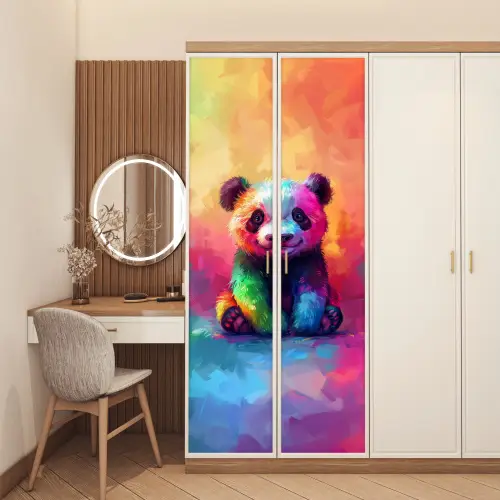 Panda - Dieren - Kleurrijk - Neon deurposter klein -sfeer3