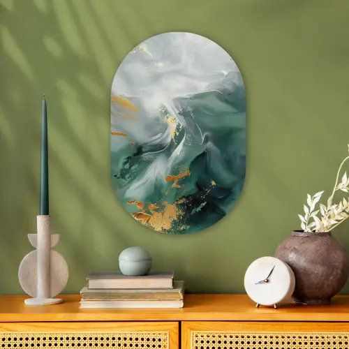 Groen - Modern - Marmer - Abstract Wandcirkel Ovaal Forex klein -sfeer2