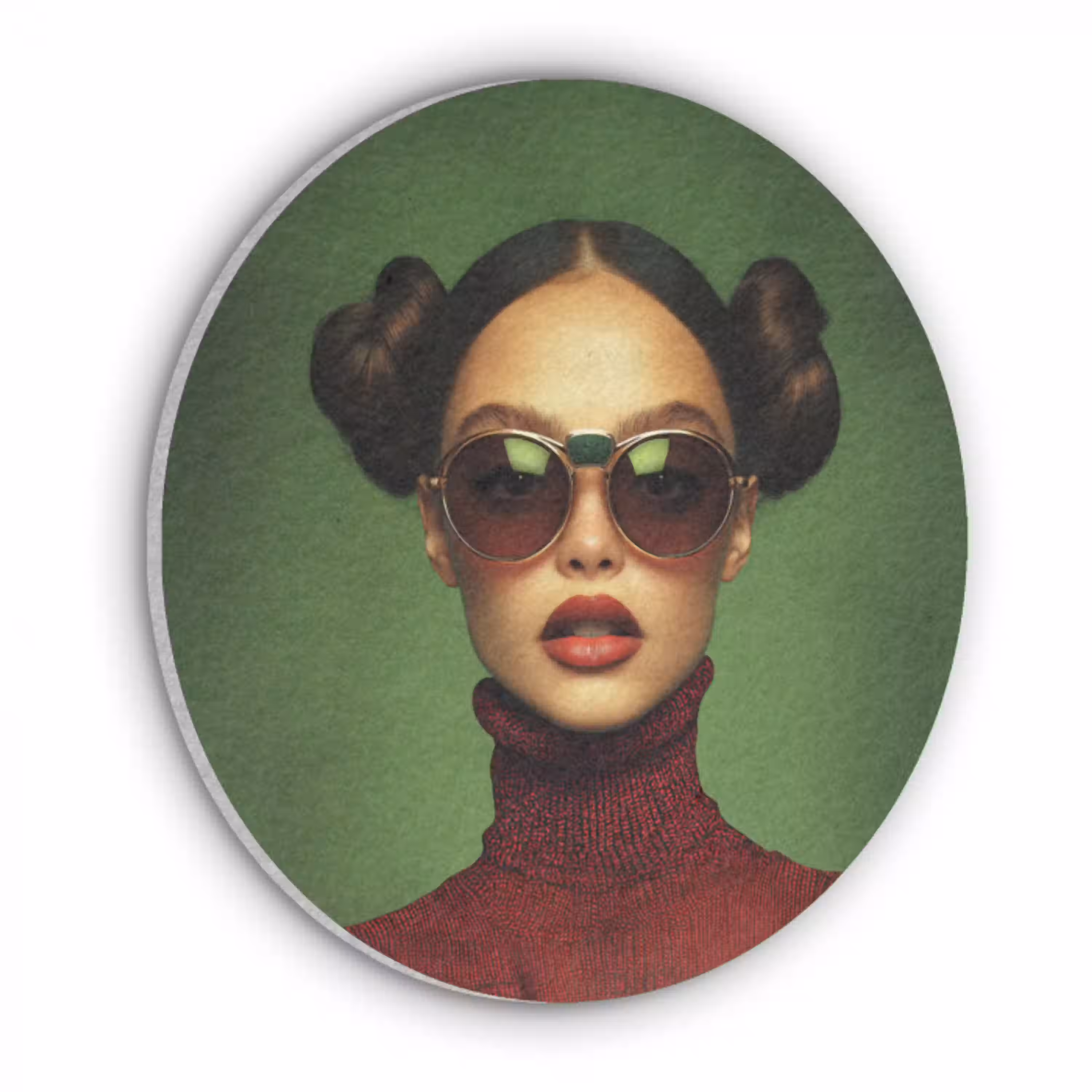 Vrouw - Groen - Bril - Aesthetic - Modern Akoestische PET Vilt - Rond klein -3d