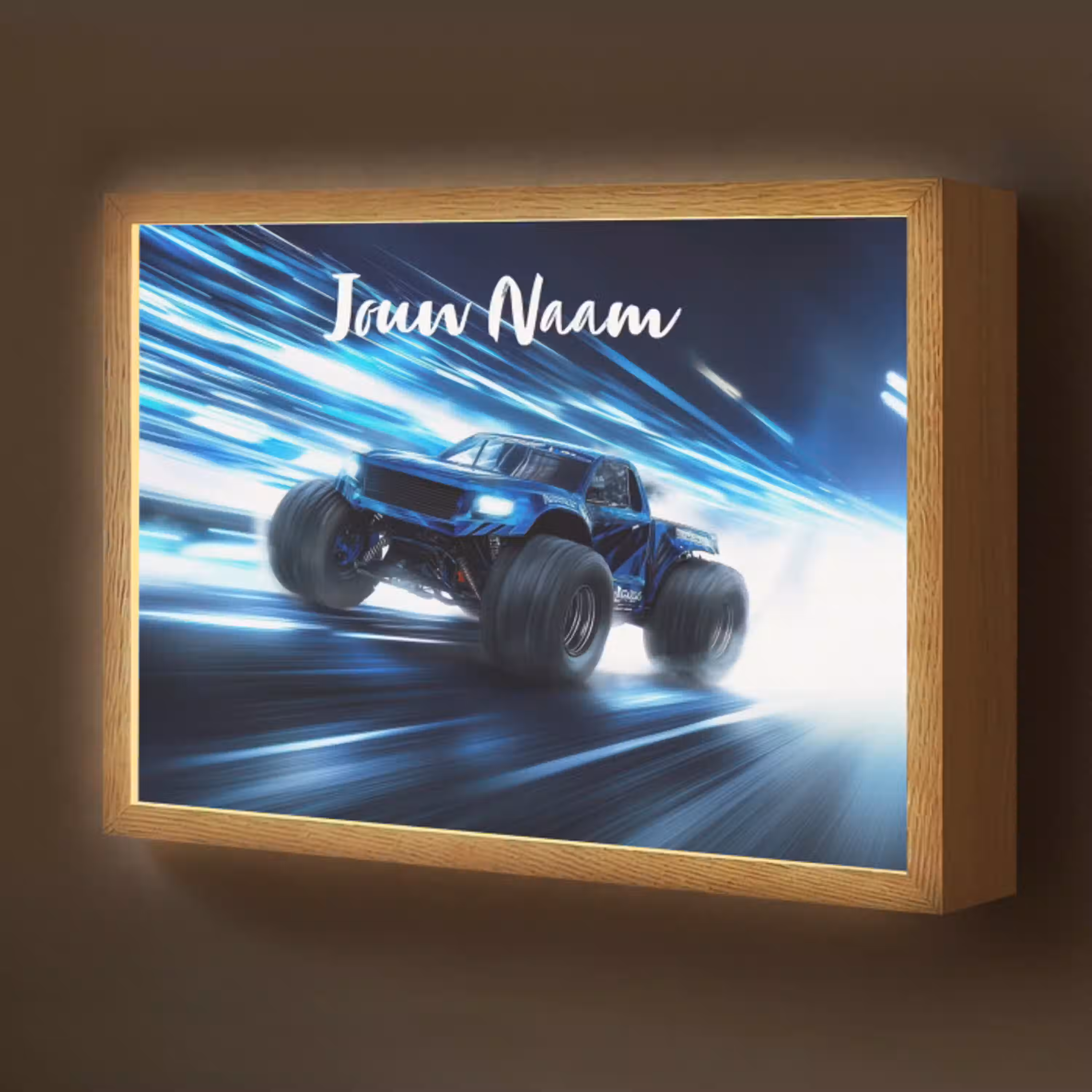 Monstertruck - Blauw - Neon - Lichten Light Box met batterij (Wandlamp kind) middel -z3d_website