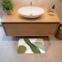 Abstract - Vormen - Modern - Kunst - Groen - Bruin Badmat klein -sfeer1