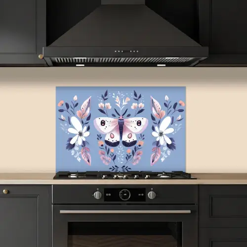 Vlinder - Vleugels - Stippen - Bloemen keuken achterwand spatscherm klein -sfeer1