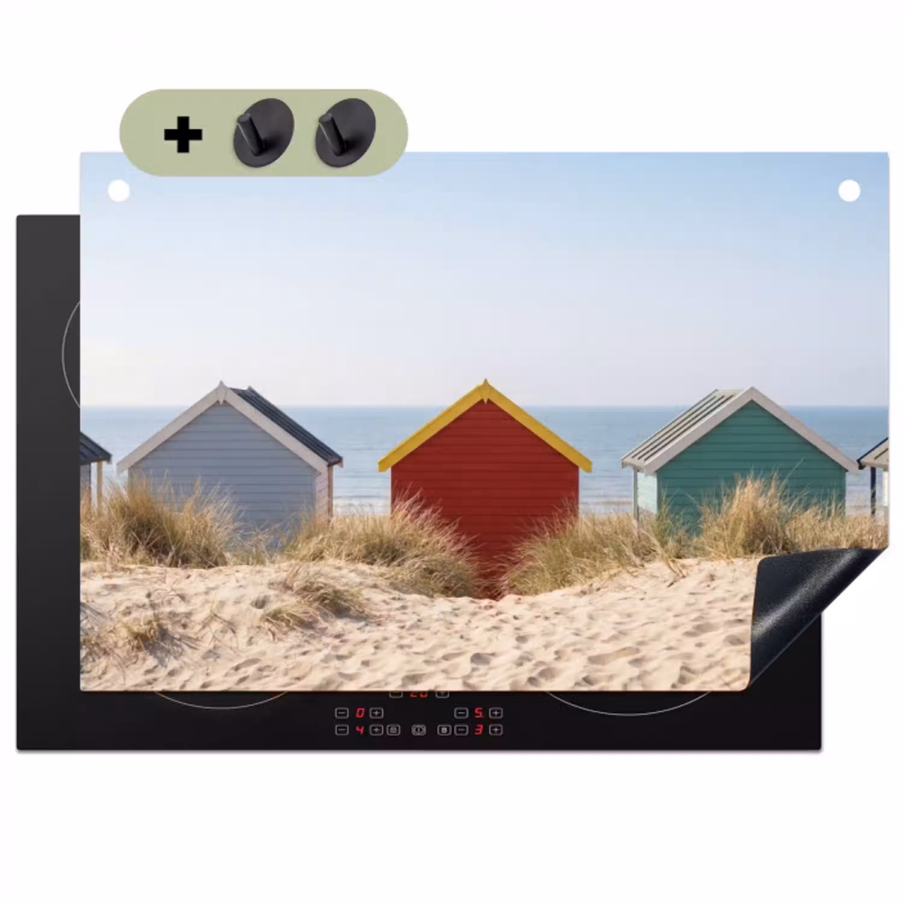 Strand - Huisjes - Kleurrijk - Duinen Inductie beschemer met haakjes klein -3d
