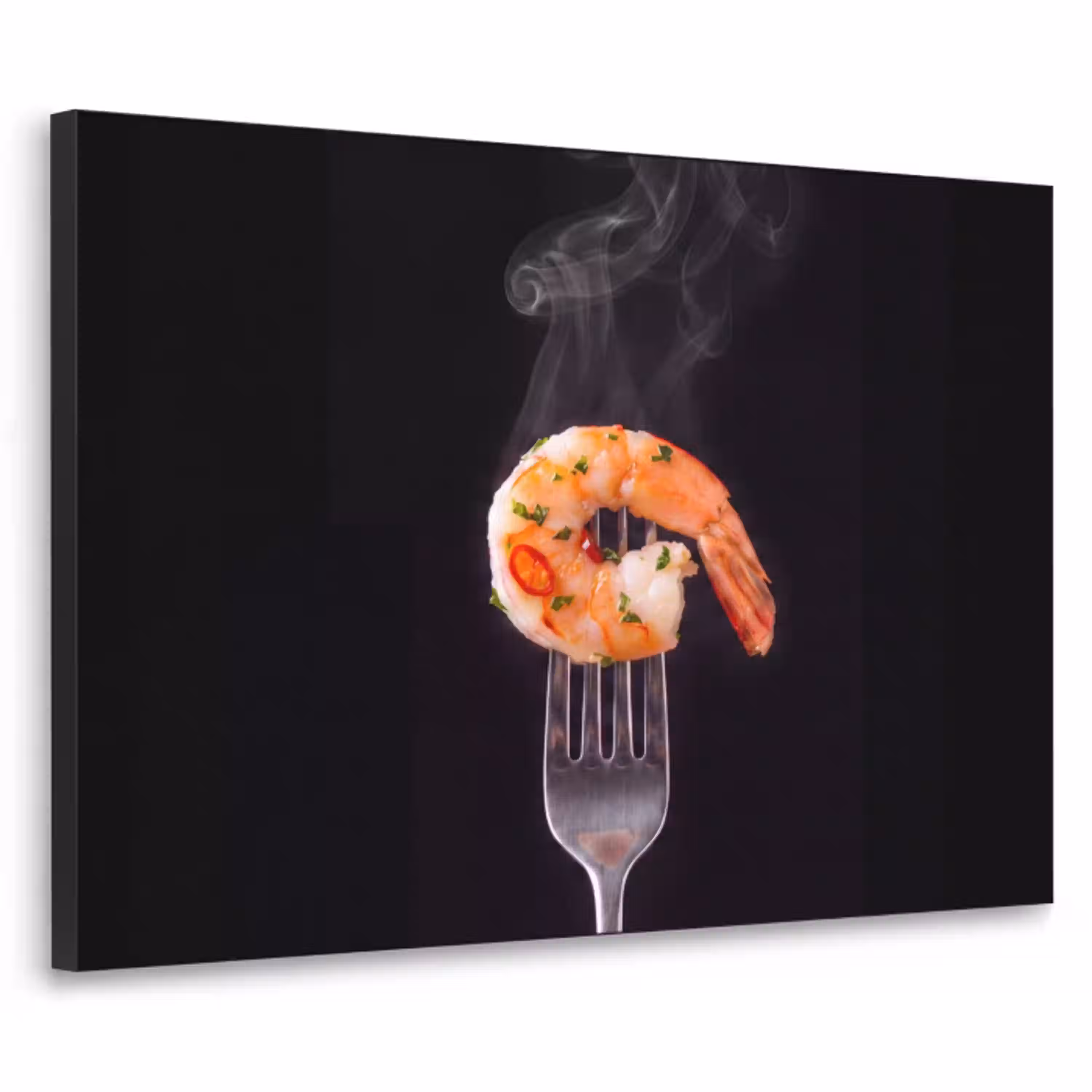 Eten - Garnaal - Vork Textielframe zwart klein -3d