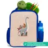 Blauwe dinosaurus op een beige stippenachtergrond Kinderrugzak - Blauw middel -inhoud_NL