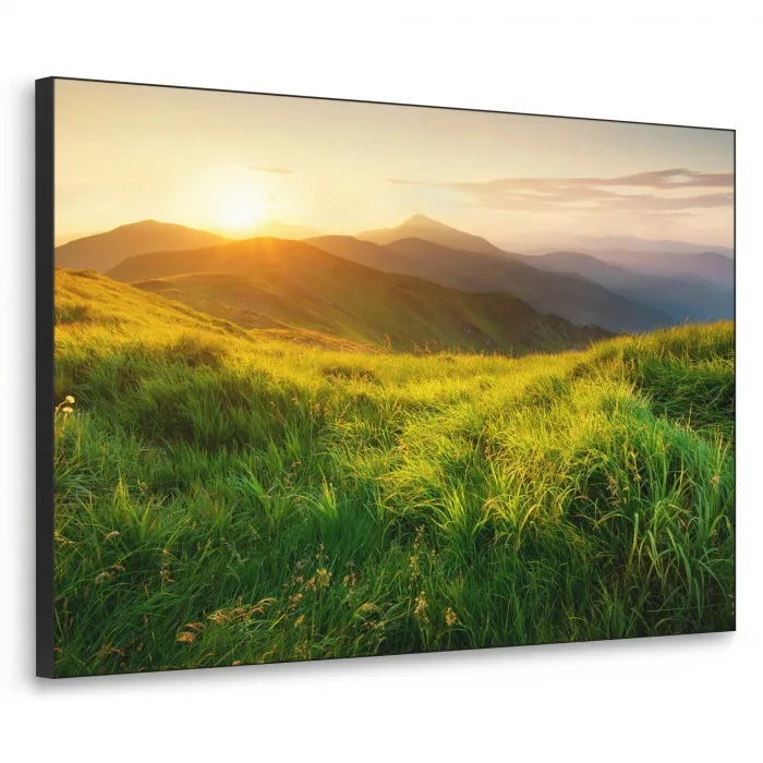 Gras - Heuvels - Zon - Natuur - Landschap Textielframe zwart klein -3d