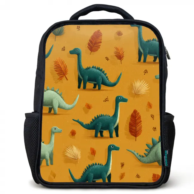 Dinosaurussen - Stekels - Herfstbladeren - Bruin Rugzak - Zwart middel -3d