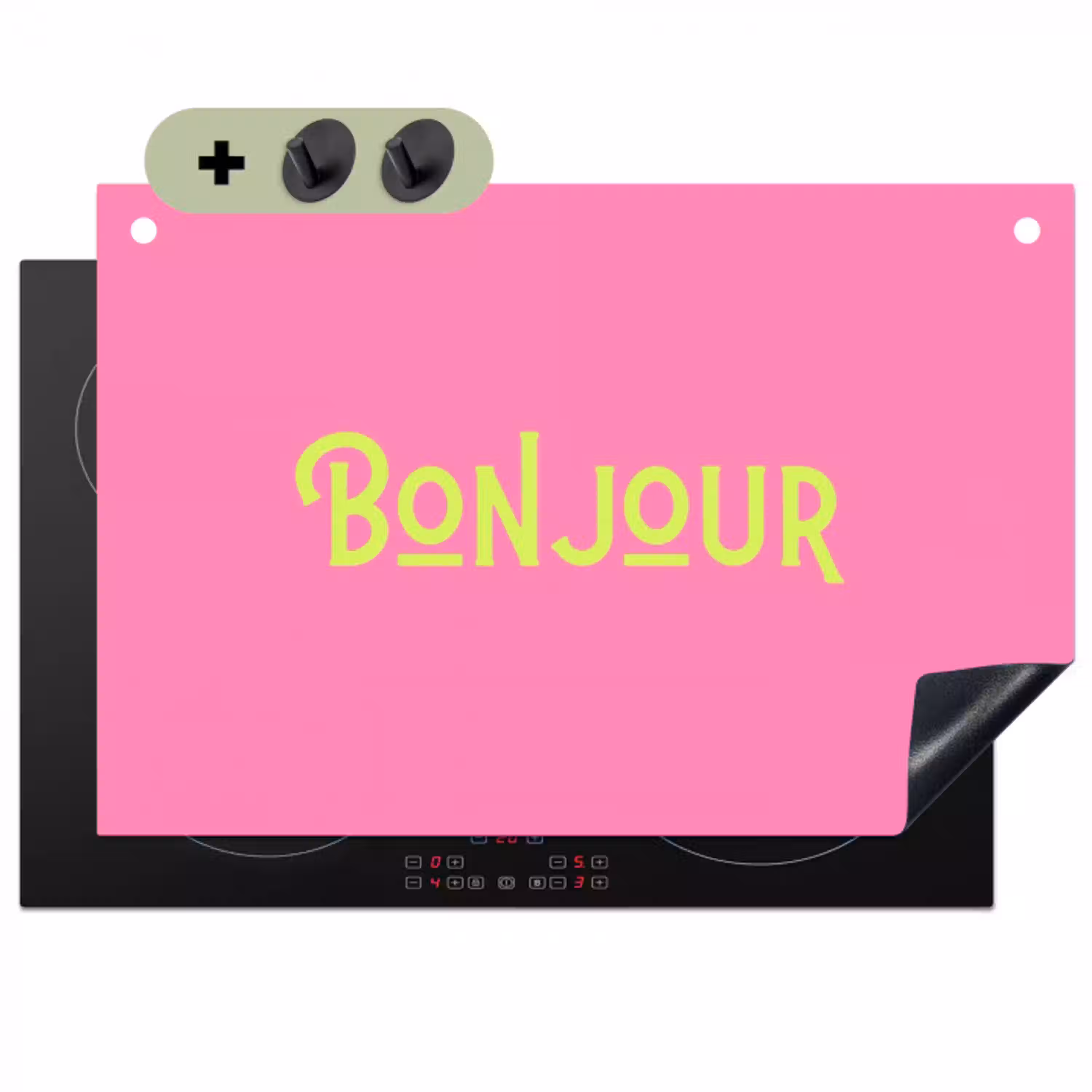 Roze - Groene Bonjour - art-deco Inductie beschemer met haakjes klein -3d