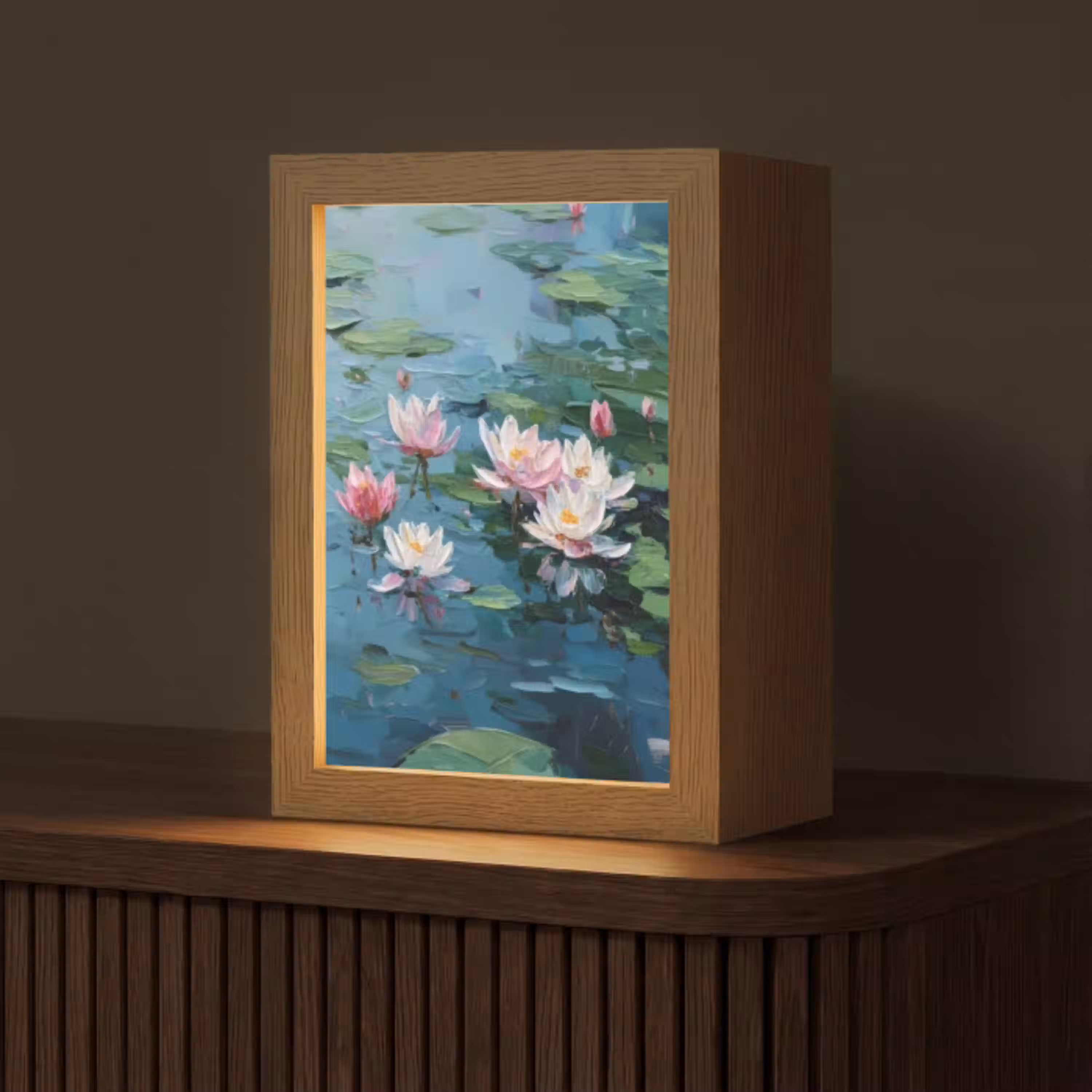 Waterlelies - Bloemen - Roze - Water Light Box met kabel (Tafellamp) klein -z3d_website
