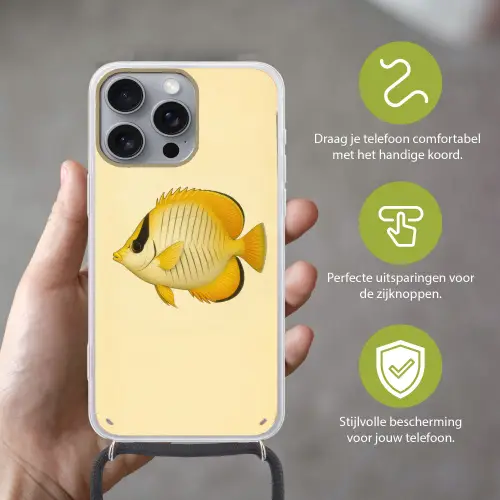 Ovaal - Vis - Geel - Schubben Hoesje iPhone 16 Pro Max met koord klein -sfeer2_NL