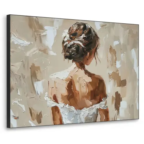 Vrouw - Verf - Abstract - Beige - Modern Textielframe zwart klein -3d