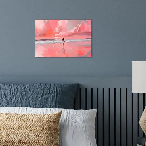 Roze - Surfen - Zee poster papier klein -sfeer2
