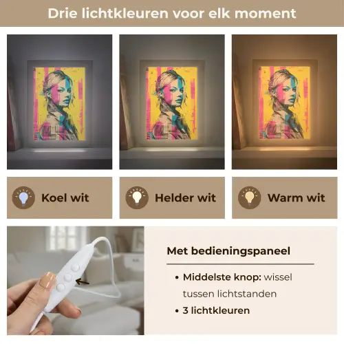 Vrouw - Verfstrepen - Gekleurd Light Box met kabel (Tafellamp) klein -USP_lichtkleurNL