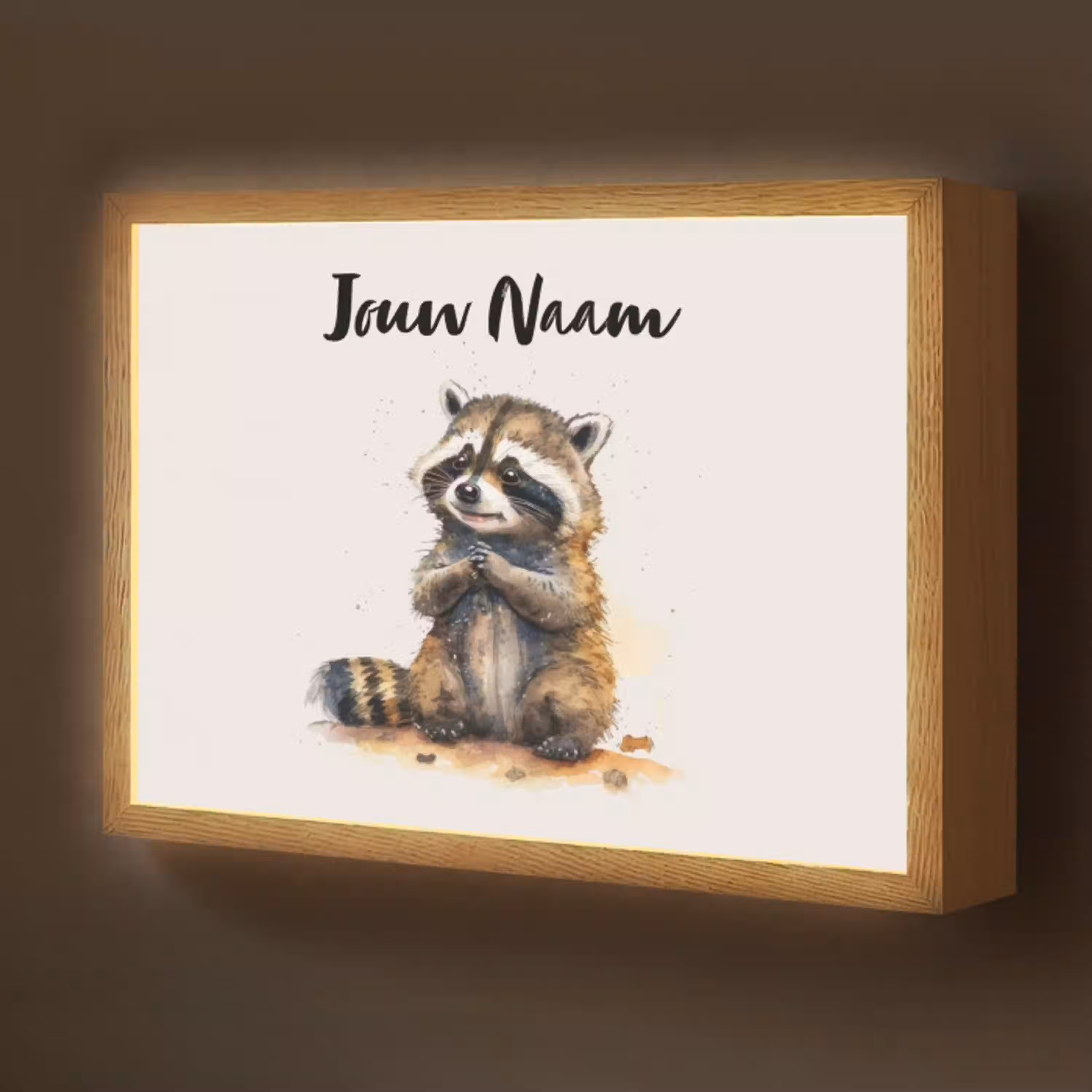 Wasbeer - Waterverf - Kleuren - Dieren - Kids Light Box met batterij (Wandlamp kind) middel -z3d_website