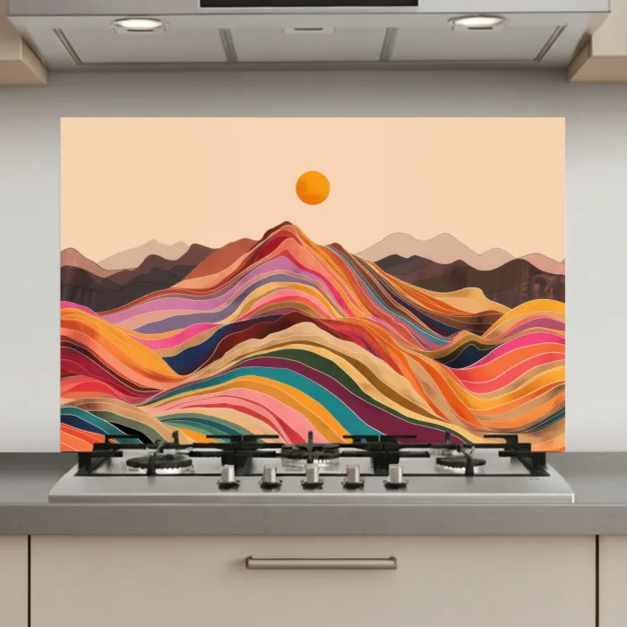 Zon - Kleurrijk landschap - Bergen keuken achterwand spatscherm klein -3d_website