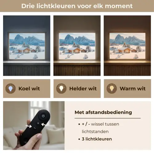 Winter - Huisje - Bergen - Uitzicht - Sneeuw Light Box met batterij (Wandlamp) middel -USP_lichtkleurNL