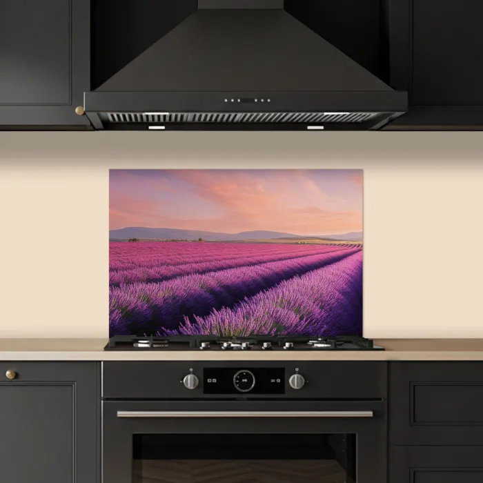 Lavendelveld - Zonsondergang - Paars - Bloemen keuken achterwand spatscherm klein -sfeer1