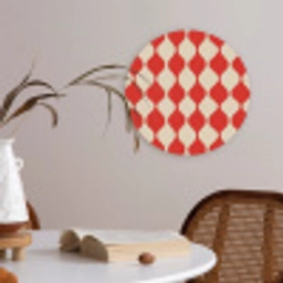 Golvend patroon - Retro - Rood - Beige Akoestische PET Vilt - Rond klein 838 -sfeer3
