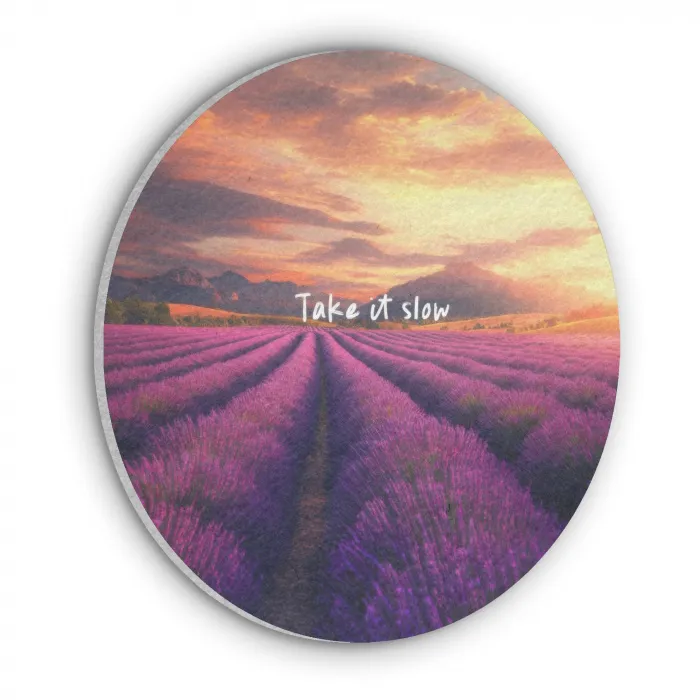 Lavendelveld - Quote - Zonsondergang Akoestische PET Vilt - Rond klein -3d