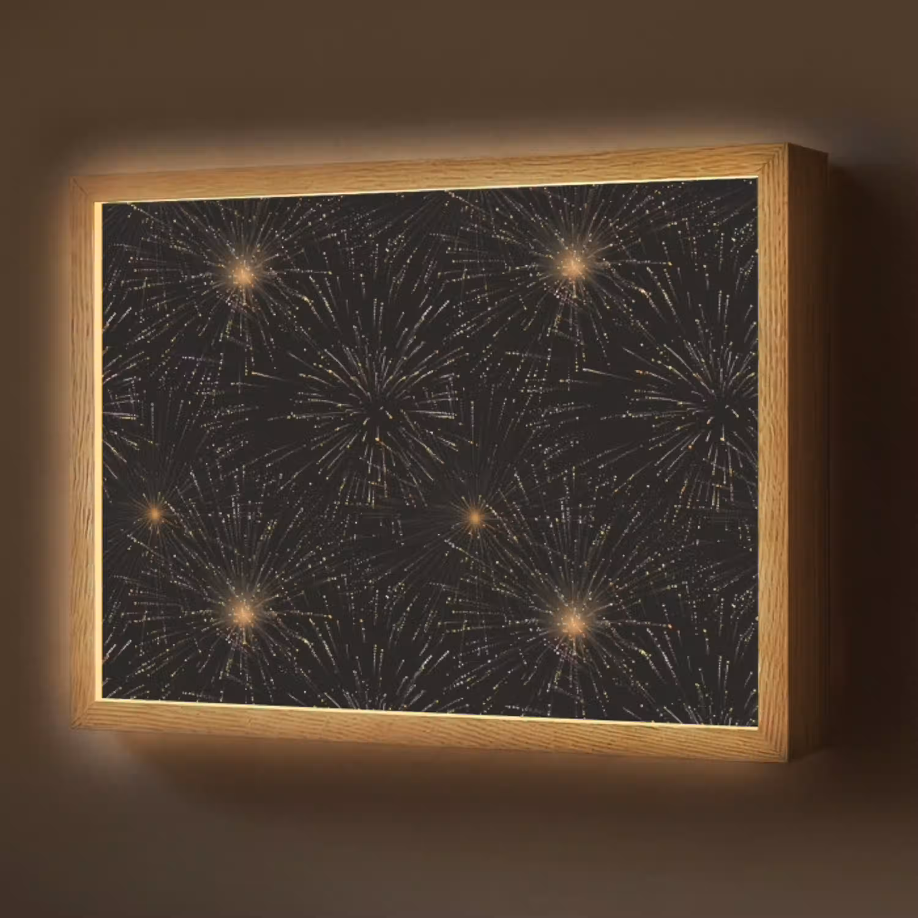Vuurwerk - Patroon - Feestelijk - Goud - Zwart Light Box met batterij (Wandlamp) middel 907 -z3d_website