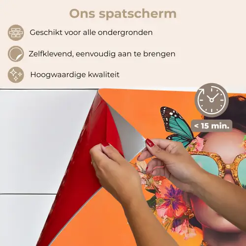 Vlinders - Vrouw - Zonnebril - Kleurrijk keuken achterwand spatscherm klein -spatscherm_NL